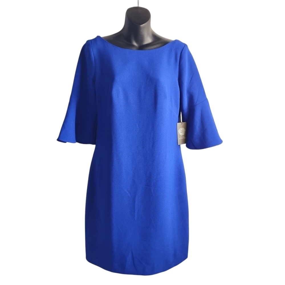 Vince Camuto Dress Women's Blue Half Sleeve Bell Cuff Crewneck Lined Sz …